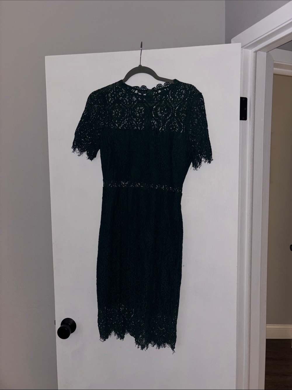 Dark Green LuLus Lace Short Sleeve Sheath Dress